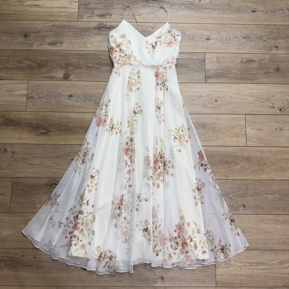 Jenny Yoo Collection Floral Chiffon Maxi Dress Ivory Blush Sage Size 6 Gown READ